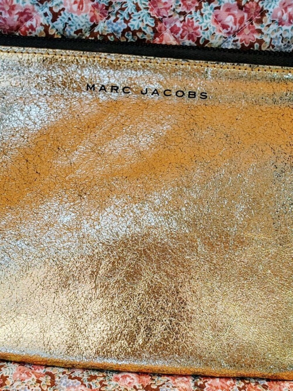 Neiman Marcus Leather Marc Jacobs Metallic Gold Clutch Makeup Bag